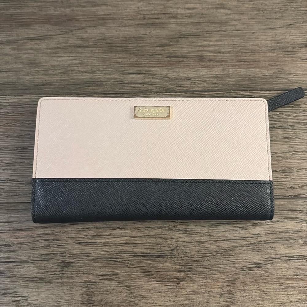 [Kate Spade] Stacy Laurel Way Soft Porcelain Colorblock Black & Pale Pink Wallet - Picture 4 of 15